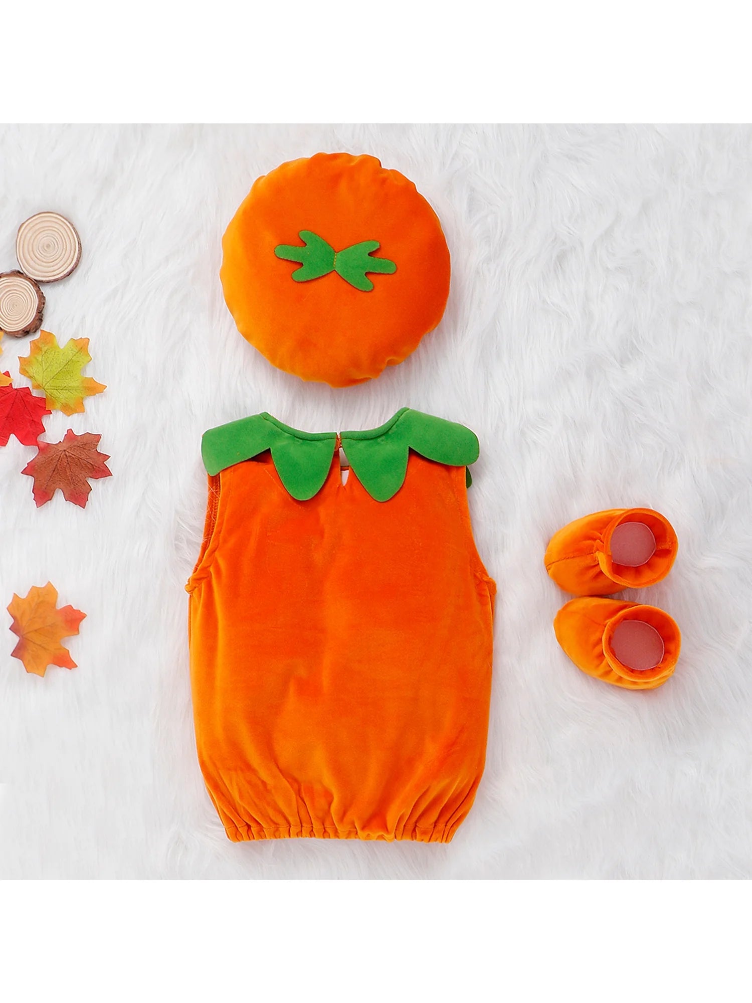 Newborn Baby Halloween Cosplay Costume Pumpkin Print Top Solid Shoes Patchwork Hat 3PCS