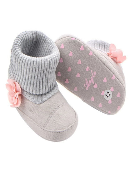 Newborn Baby Girl Flower Warm Snow Boots Shoes Toddler Soft Sole Booties