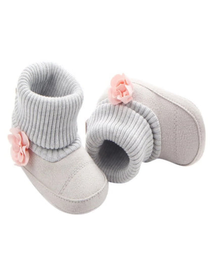 Newborn Baby Girl Flower Warm Snow Boots Shoes Toddler Soft Sole Booties