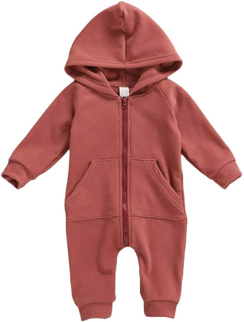 Infant Baby Boys Girls Clothing Zipper Hooded Jumpsuit Romper Long Sleeve Onesie Outfit Fall Winter Warm Clothes