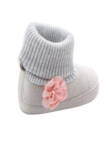 Newborn Baby Girl Flower Warm Snow Boots Shoes Toddler Soft Sole Booties