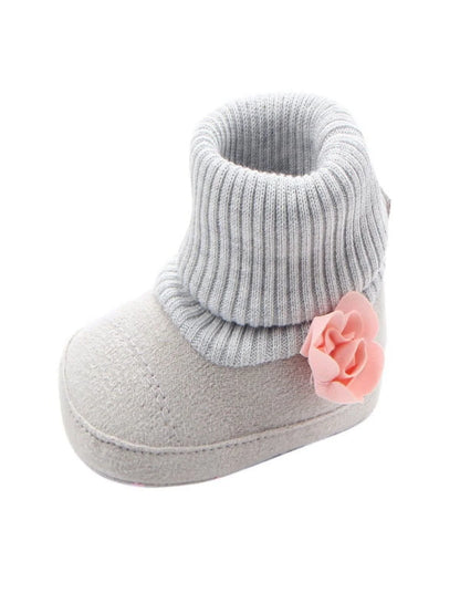 Newborn Baby Girl Flower Warm Snow Boots Shoes Toddler Soft Sole Booties