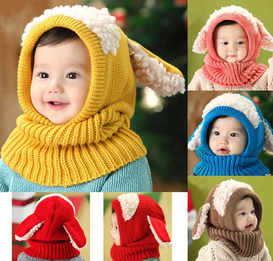 Cute Baby Toddler Winter Beanie Warm Hat Hooded Scarf Earflap Knitted Cap Kids